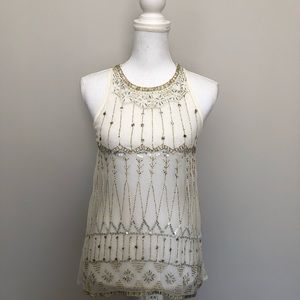 PJK Patterson J Kincaid Top Cami Sleeveless High Neckline Sequin Beaded Boho